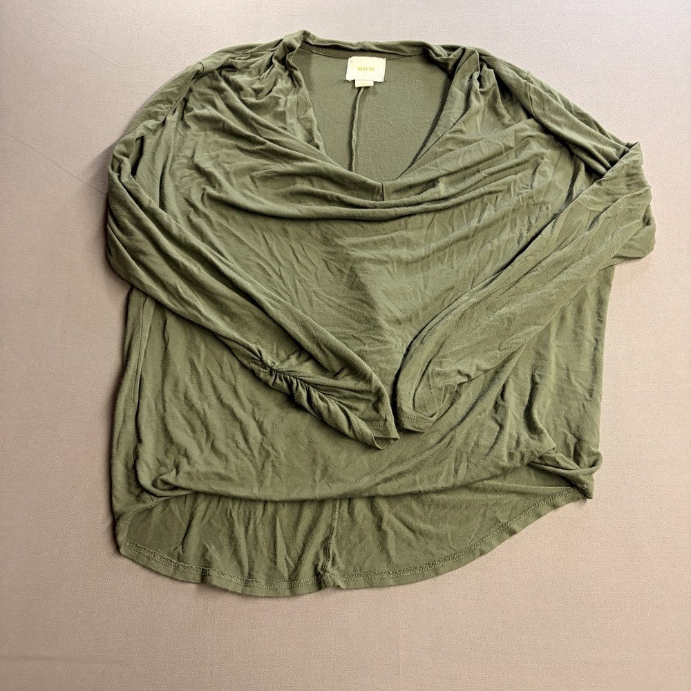 Maeve Anthropologie Womens S Olive Green Cowl Neck Long Sleeve Top Blouse